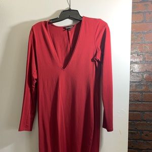 Dark Red V neck Express midi dress